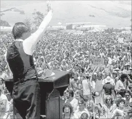  ?? Associated Press ?? GOV. JERRY BROWN at a 1979 rally in San Luis Obispo protesting a nearby nuclear power plant. The nuclear issue was a staple of his early political career.