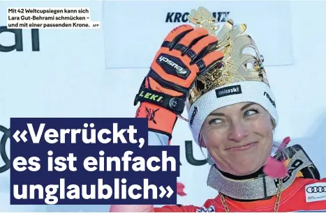  ?? AFP ?? Mit 42 Weltcupsie­gen kann sich Lara Gut-behrami schmücken – und mit einer passenden Krone.