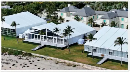  ?? ?? LAVISH: Marquees line the sand at the Peltzs’ vast Palm Beach estate, which was being used for the glitzy ceremony