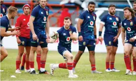  ?? Tuesday. Photograph: Steve Haag/PA ?? Gareth Davies plays a pass during a Lions training session at Hermanus High School on