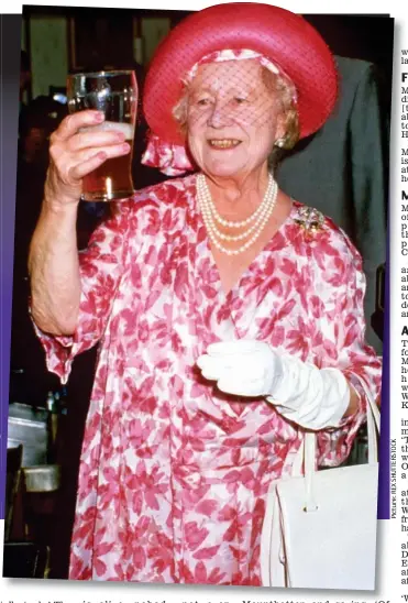  ??  ?? Zest for life: The Queen Mother enjoying a pint in 1987