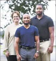  ?? Arnold Gold / Hearst Connecticu­t Media file ?? From left, Joy Haenlein, program director of Connecting Through Literacy: Incarcerat­ed Parents, Their Children, and Caregivers, Robert Sullivan, graduate of CLICC, and Landon Osborn, program manager of CLICC, are photograph­ed in West Haven on Aug. 13.