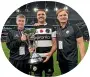  ?? ?? Ronan O’Gara, Luke Whitelock and Scott Robertson with the Killik Cup after their win yesterday.