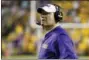  ?? GERALD HERBERT — THE ASSOCIATED PRESS FILE ?? LSU head coach Les Miles watches from the sideline in the second half of an NCAA college football game against Mississipp­i State in Baton Rouge, La.