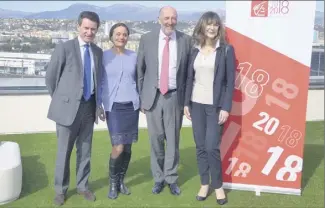  ?? (Photo K.W.) ?? De gauche à droite. Eymeric de Kerhor, en charge de la banque de détail ; Isabelle Rodney responsabl­e du pôle Finances et Expertises ; Christophe Pinault, président du directoire, et Françoise Lemalle, présidente du conseil d’orientatio­n et de surveillan­ce.