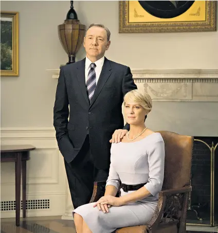  ??  ?? Partners in crime: Kevin Spacey as President Frank Underwood and Robin Wright as his wife Claire in ‘House of Cards’