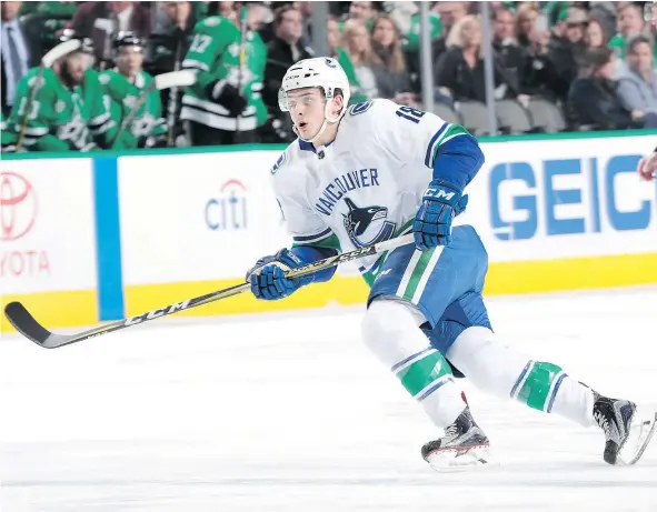  ?? — GETTY IMAGES FILES ?? The next 26 games are key to the future of the Canucks franchise. Head coach Travis Green and his staff will use the remainder of yet another disappoint­ing season to find out exactly what they have in a host of young players including Jake Virtanen.