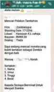  ??  ?? MESEJ WhatsApp berkaitan pencarian pelakon tambahan yang viral.