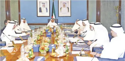  ??  ?? KUWAIT: His Highness the Prime Minister Sheikh Jaber Al-Mubarak Al-Hamad Al-Sabah chairs the cabinet’s meeting yesterday. — KUNA