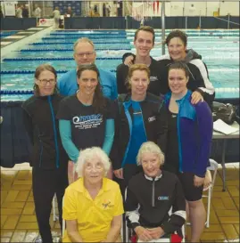  ?? Special to The Daily Courier ?? Members of the Okanagan Masters Swim Club. Back row, from left: Brent Hobbs (coach), Thomas Robinson, Debra Parker, Middle row: Brenda Balderson, Carmel Guidi-Swan, Carol Taylor, Chantal McMartin, Front row: Betty Brussels, Commie Stamhuis.