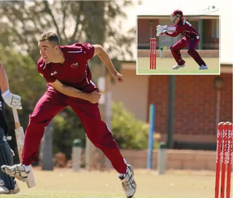  ?? PHOTOS: ARCTIC MOON PHOTOGRAPH­Y ?? TOUGH MATCH: Toowoomba’s Shaun McCarthy bowls for Queensland at the National Country Cricket Championsh­ips in Geraldton, Western Australia this week. INSET: Chris Hall makes his debut as Queensland Country’s wicket keeper.