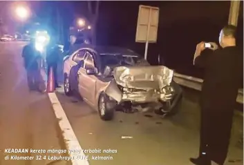  ??  ?? KEADAAN kereta mangsa yang terbabit nahas di Kilometer 32.4 Lebuhraya ELITE, kelmarin.