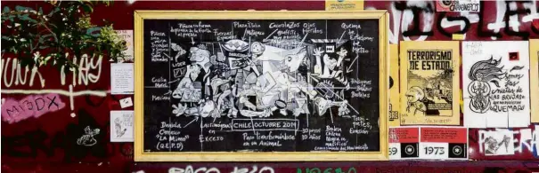  ?? Museo de La Dignidad no Instagram ?? Releitura de ‘Guernica’ feita por Miguel Ángel Castro, em parede de Santiago e emoldurada por coletivo