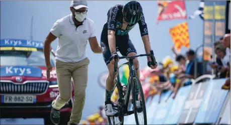  ?? The Associated Press ?? France’s Romain Bardet crosses the finish line during the seventeent­h stage of the Tour de France.