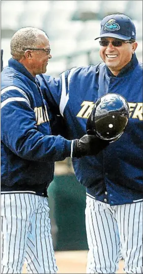  ?? Trentonian File Photo ?? Pregame chats with Thunder manager Tony Franklin (left) have been one of the major perks to the job.