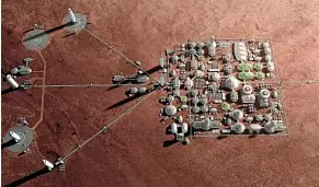  ??  ?? A artist’s illustrati­on shows Elon Musk’s vision for a Mars colony.