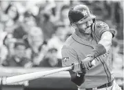  ?? Karen Warren / Staff photograph­er ?? The Astros’ Carlos Correa, who homered in his final at-bat against the Indians, will try to continue to get his batting groove on during the ALCS against the Red Sox, a matchup he calls “a fun series.”