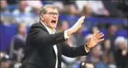  ?? Jessica Hill / Associated Press ?? Connecticu­t head coach Geno Auriemma in the second half of an NCAA college basketball game on Saturday in Hartford.
