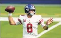  ?? Ashley Landis / Associated Press ?? New York Giants quarterbac­k Daniel Jones throws against the Rams.