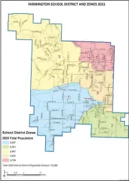  ?? MAP COURTESY NWA REGIONAL PLANNING COMMISSION ?? Farmington School Board approved a map for its five single-member zones last week. Board members will be elected by zone in the May 24, 2022, school election.