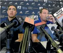  ?? PHOTO: FAIRFAX NZ ?? New boy Anton Lienert-brown and old hand Steve Hansen face the media in Wellington yesterday.