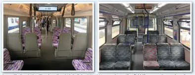  ?? PHILIP HAIGH. ?? Crossrail’s Class 345s will replace Class 315s built in 1980-1981 on services to Shenfield. These two pictures show the internal contrast between the two types.