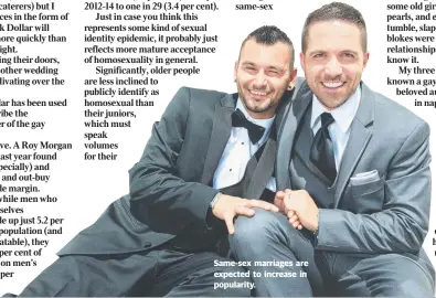  ??  ?? Same-sex marriages are expected to increase in popularity.