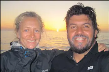  ??  ?? TIRED, HAPPY COUPLE: Vasti and Riaan Manser after breaking a record rowing across the mid-Pacific in 39 days.