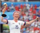  ??  ?? United States forward Megan Rapinoe celebrates Sunday after the Americans won the Women’s World Cup. MICHAEL CHOW/USA TODAY SPORTS