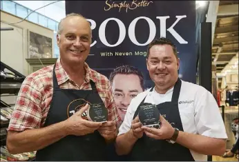  ??  ?? Owen Mullins from Zanna Cookhouse with Nevin Maguire at a special summer themed cookery demo at Dunnes Stores, Gorey Shopping Centre.