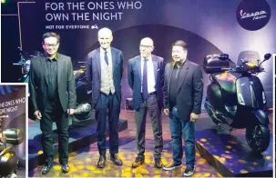  ??  ?? From left: Motoitalia, Inc. President, Willy Tee Ten; General Director, Piaggio Vietnam / EVP Asia Pacific, Gianluca Fiume; Piaggio Asia Pacific Managing Director, Simone Niccolai; and Motoitalia, Inc., Group General Manager, Lito Jose.