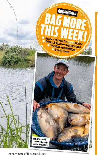  ??  ?? Lee Kerry with some hefty carp to feeder tactics.