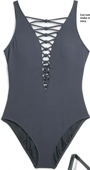  ??  ?? Cut-outs, lacing and mesh can make even a one-piece swimsuit sexy.