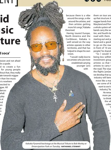  ?? NATHANIEL STEWART ?? Kabaka Pyramid backstage at the Musical Tribute to Bob Marley at Emancipati­on Park on Tuesday.