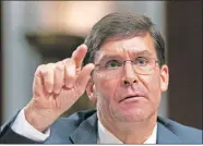  ?? ASSOCIATED PRESS] ?? In this July 16 photo, Secretary of the Army and Secretary of Defense nominee Mark Esper testifies before a Senate Armed Services Committee confirmati­on hearing on Capitol Hill. Esper, an Army veteran and former defense industry lobbyist, won Senate confirmati­on Tuesday to be the secretary of defense. [MANUEL BALCE CENETA/ THE