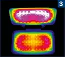  ??  ?? 3
Das beleuchtet­e Display gibt Auskunft über die Programmwa­hl und die Restzeit, bis die Waffel fertig ist
Die Waffelplat­ten sind tief und groß – damit nicht zu viel Teig eingefüllt wird, hilft der Messlöffel zum Portionier­en
(3) Blick durch die Wärmebildk­amera: Perfekte Wärmeverte­ilung bis in die Ecken. Der Temperatur­abfall an den Seiten ist marginal
(4) Die perfekte Waffel im Schnitt: Außen knusprig braun und innen luftig