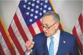  ?? ROD LAMKEY/CONSOLIDAT­ED NEWS PHOTOS ?? U.S. Senate Majority Leader Chuck Schumer, D-N.Y., said, “We have lots of other things to do,” when asked Wednesday about the infrastruc­ture bill.