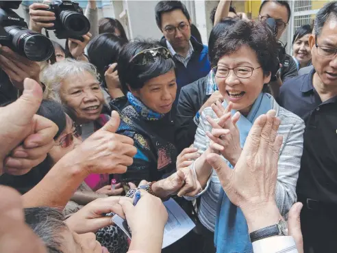  ?? Picture: AP ?? IN POWER: Hong Kong’s incoming chief executive Carrie Lam has claimed victory as the city’s next leader.