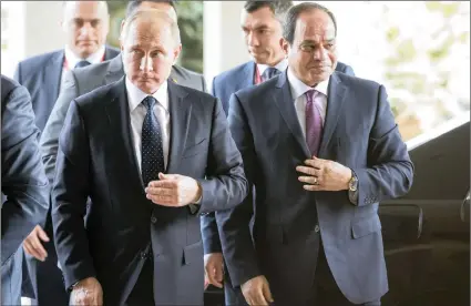  ?? PICTURE: REUTERS ?? Russia’s President Vladimir Putin, left, and Egypt’s President Abdel Fattah el-Sisi during a meeting in Cairo, Egypt, yesterday.