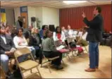  ?? EVAN BRANDT — DIGITAL FIRST MEDIA ?? Johnny Corson, president of the Pottstown Chapter of the NAACP, addresses a March meeting about racial bias in education funding in Pennsylvan­ia.