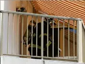  ??  ?? Les pompiers ont déployé une lance « queue de paon » (en haut à gauche) afin d’éviter un éventuel embrasemen­t du gaz… avant d’intervenir sur un début d’incendie dans un appartemen­t (en bas à droite). (Photos Eric ottino)