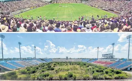  ?? JON VAN WOERDEN/COURTESY ?? Lockhart Stadium in northwest Fort Lauderdale is seen in the late 1970s, top photo, and now. Fort Lauderdale commission­ers said they want to renovate the old stadium and bring it back to life.