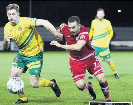  ?? Pictures: RICHARD BIRCH ?? ● Caernarfon’s Joe Williams and the Nomads’ Ryan Wignall fight for the ball and, right, Jay Owen of Connahs Quay gets past Caernarfon’s Jamie Breese