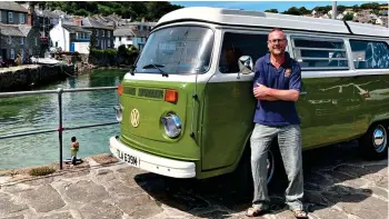  ??  ?? ROAD TRIPPER: Toby Walne and his VW campervan Olive. Top left: The van’s cab and neat little kitchen area, revealed behind a sliding door