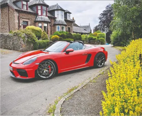  ?? PHOTOS: DEREK MCNAUGHTON ?? The 2020 Porsche 718 Boxster Spyder is similar to the GT4, hitting 100 km/h in 4.4 seconds among other features.