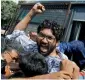  ?? AP ?? Policemen detain a Dalit leader during a protest by sanitation workers in Ahmedabad, demanding permanent jobs for sanitation workers. —