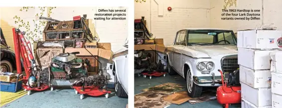  ??  ?? Diffen has several restoratio­n projects waiting for attention This 1963 Hardtop is one of the four Lark Daytona variants owned by Diffen