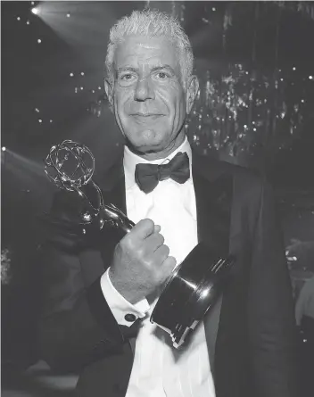  ?? RICHARD SHOTWELL/THE ASSOCIATED PRESS ?? CNN host Anthony Bourdain has won four straight Emmys for outstandin­g informatio­nal series or special for Parts Unknown, even though there were naysayers when he was hired.