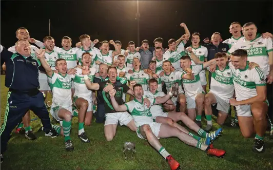  ??  ?? Kanturk celebrate after their win against Mallow in the County Premier Intermedia­te Hurling Final at Pairc Ui Rinn, Cork.