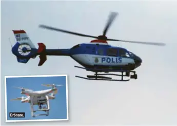  ?? FOTO: MOSTPHOTOS ?? OHOTAD. Helikopter uppges fortsatt vara det överlägset bästa alternativ­et vid operativa insatser. Drönare.